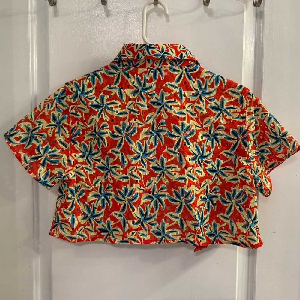 Solid & Striped The Cropped Cabana Eyelet Floral DAZE Print Coral Orange NWT MED - Picture 2 of 11